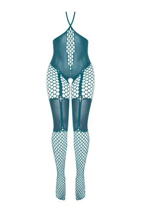 Magic Silk Seamless Cupless & Crotchless Catsuit Teal OS