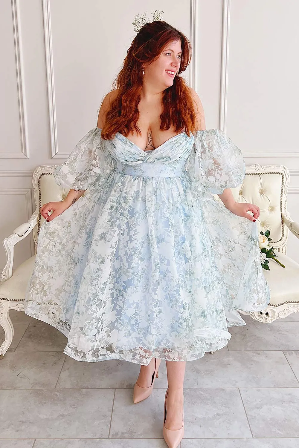 Mahalia Blue | Midi Floral Gown w/ Sparkly Lining