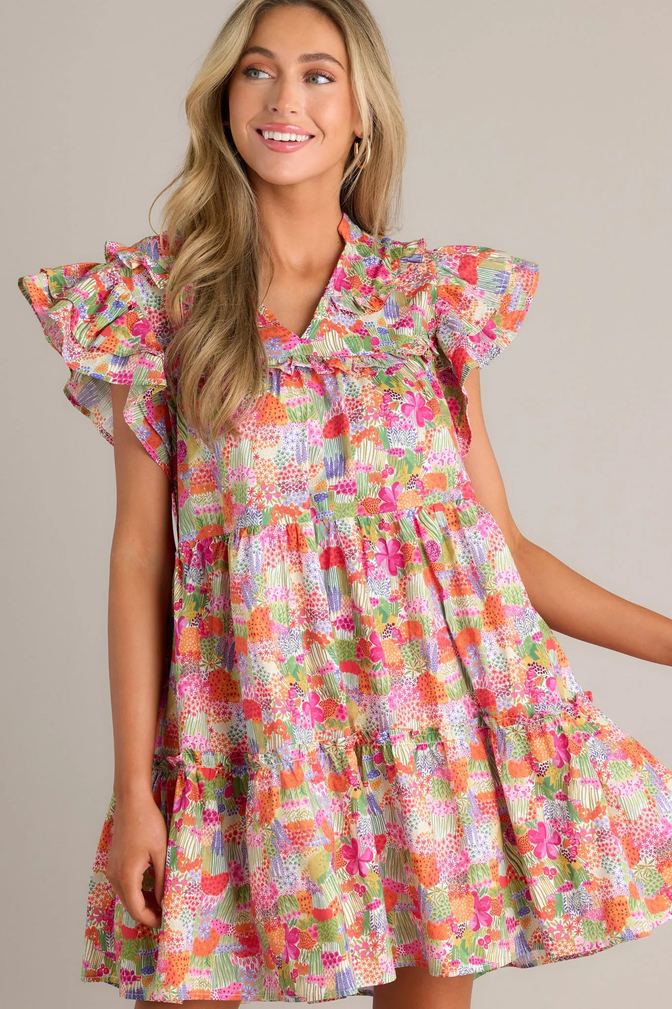 Moments Of Joy 100% Cotton Pink Floral Mini Dress