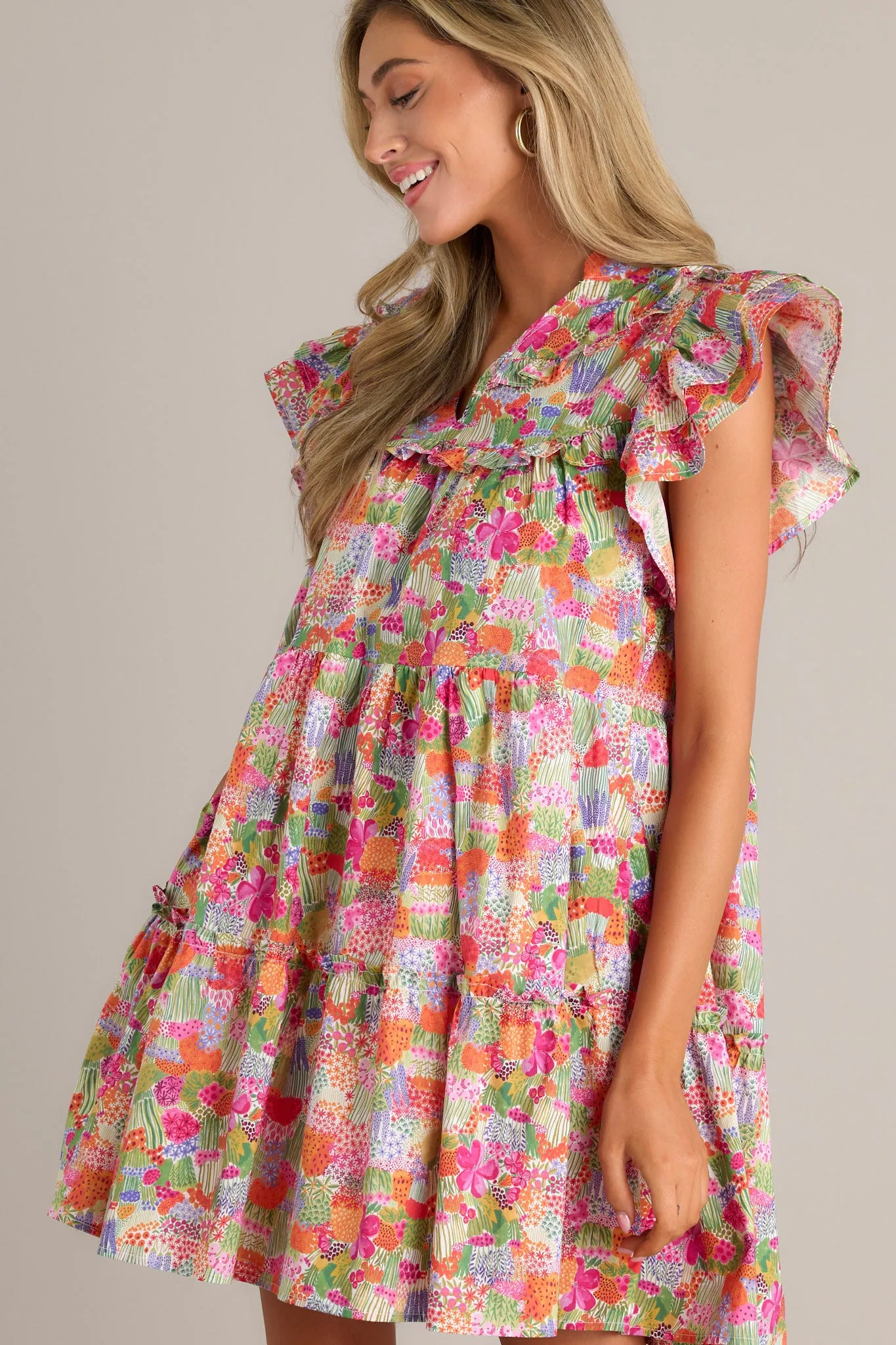 Moments Of Joy 100% Cotton Pink Floral Mini Dress