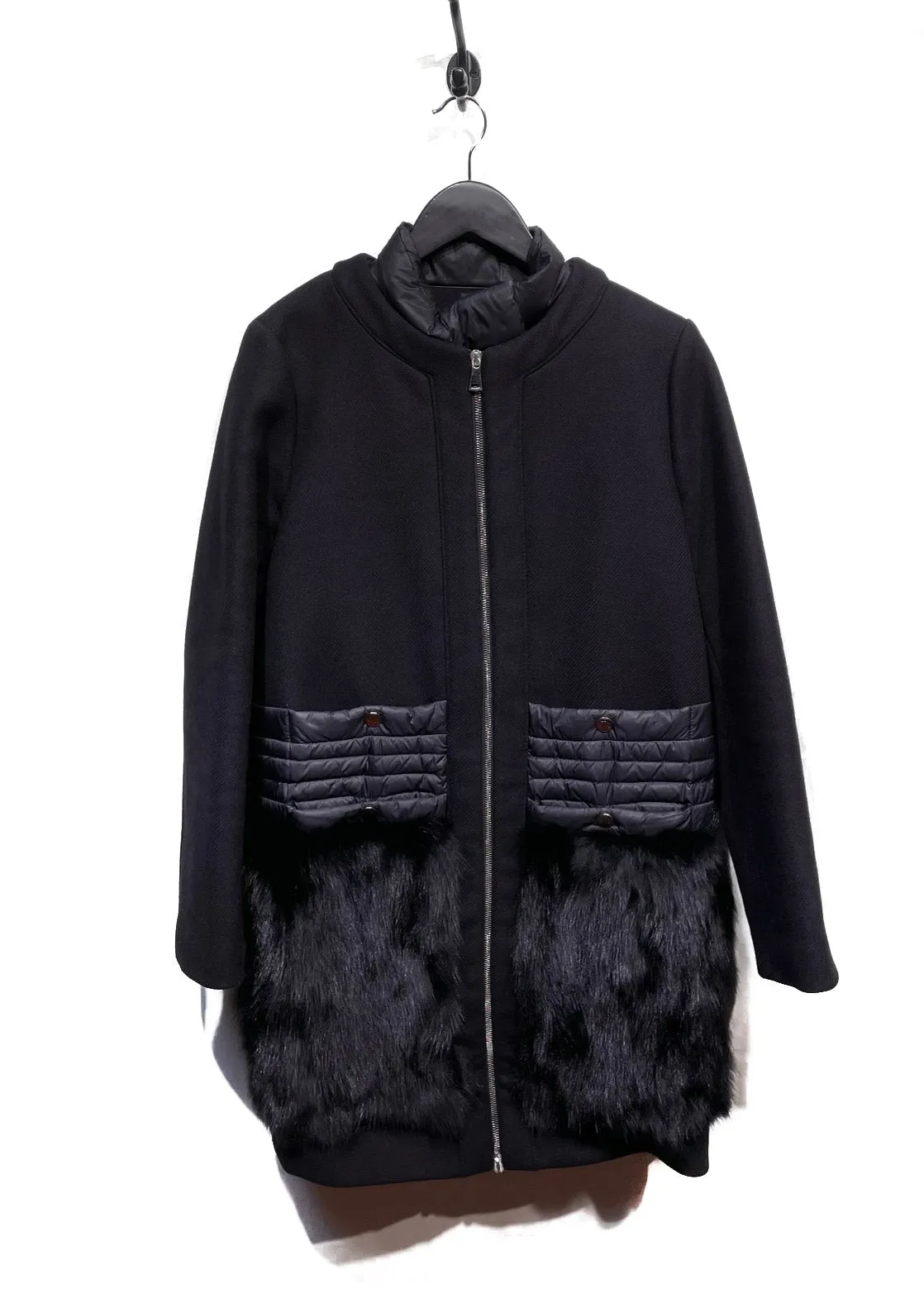 Moncler Premiere Black Regle Fur-trimmed Down Coat