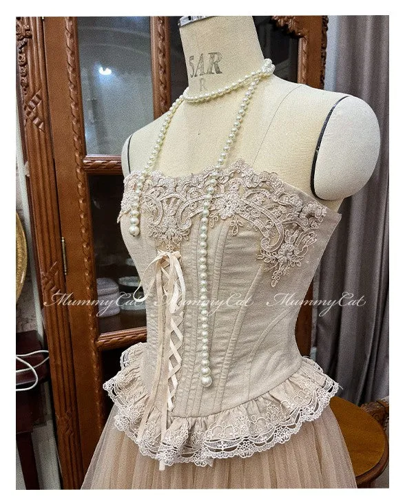 [Mummy Cat] My Ballerina Angel Embroidery Lace Corset and Fairy-like Tulle Skirt