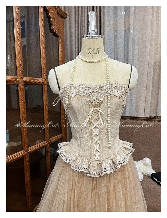 [Mummy Cat] My Ballerina Angel Embroidery Lace Corset and Fairy-like Tulle Skirt