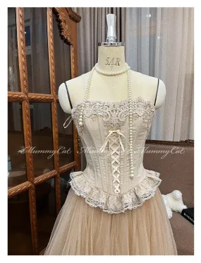 [Mummy Cat] My Ballerina Angel Embroidery Lace Corset and Fairy-like Tulle Skirt