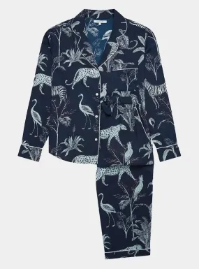 Navy Botanical Jungle Women's Long Sleeve Organic Cotton Pyjama Trouser Set