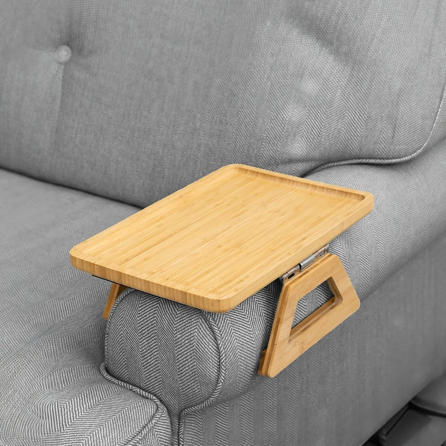 Non-Slip Bamboo Arm Tray for Wide Couches, Natural - GOMINIMO