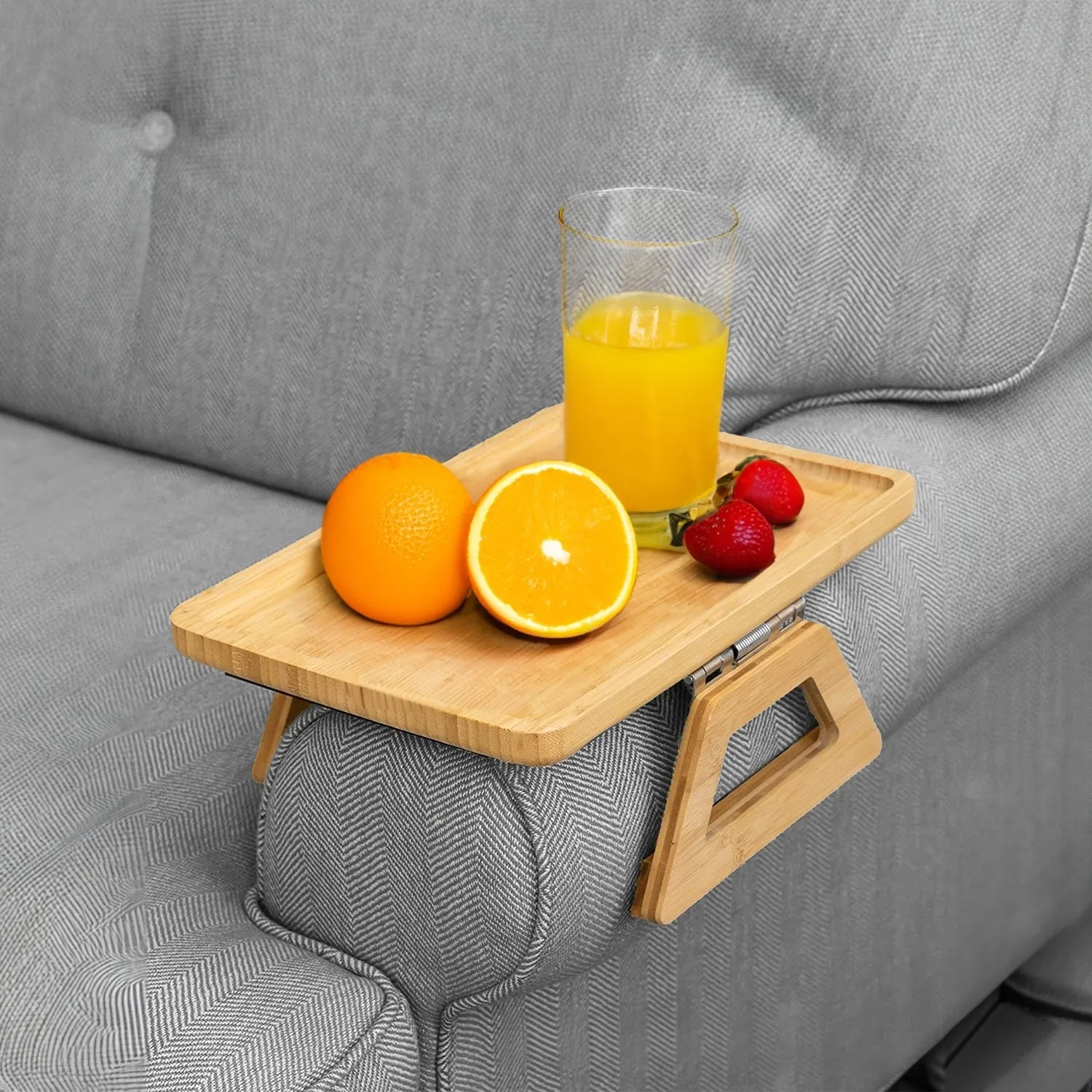 Non-Slip Bamboo Arm Tray for Wide Couches, Natural - GOMINIMO