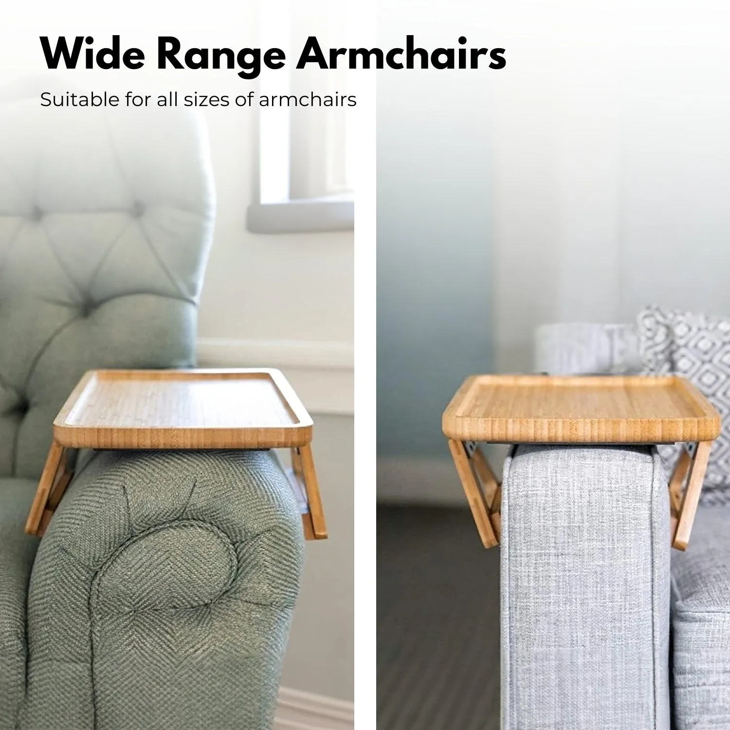 Non-Slip Bamboo Arm Tray for Wide Couches, Natural - GOMINIMO