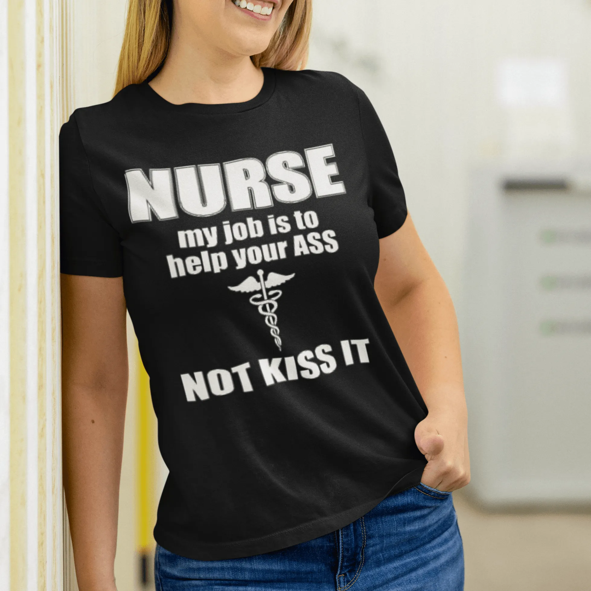 Occupation T-shirt Nurse Save Ass Not Kiss It Short Sleeve Unisex Crew Neck Top