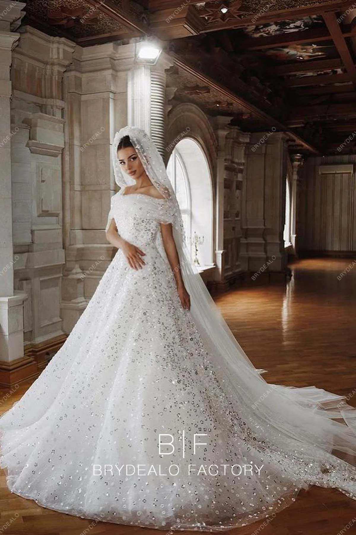Off Shoulder Sparkly Ball Gown Custom Princess Wedding dress