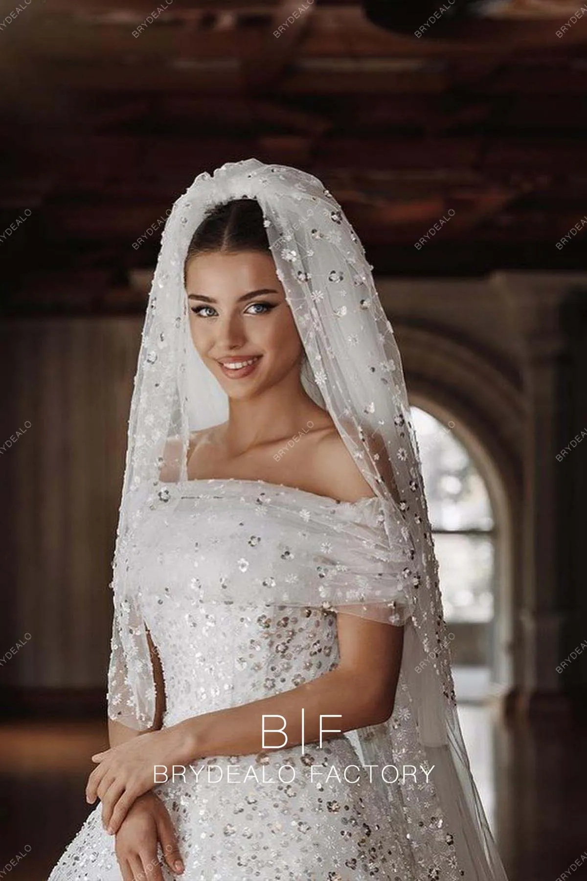 Off Shoulder Sparkly Ball Gown Custom Princess Wedding dress