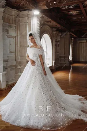 Off Shoulder Sparkly Ball Gown Custom Princess Wedding dress
