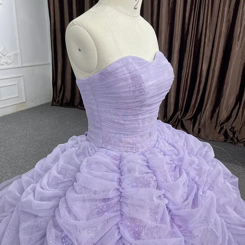 Organza Ball Gown Sweetheart Purple Pleat Party Dress