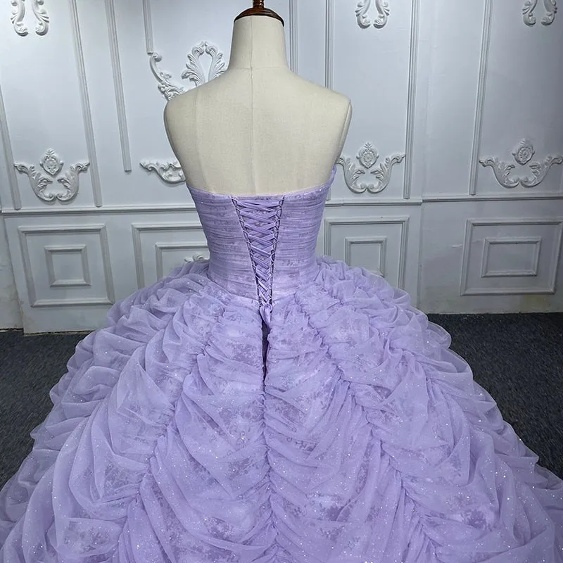 Organza Ball Gown Sweetheart Purple Pleat Party Dress