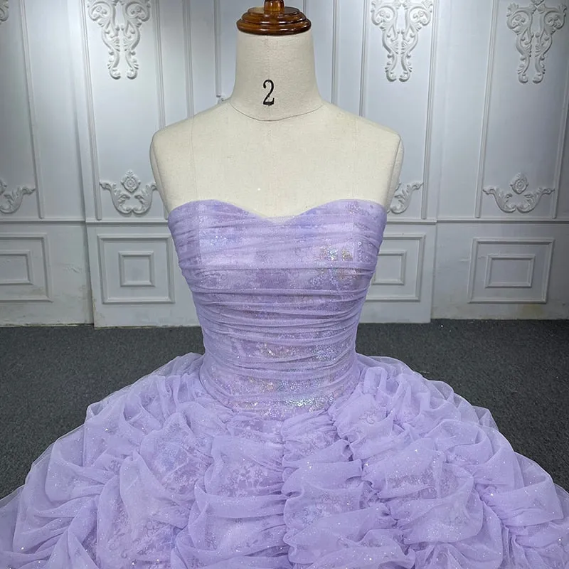 Organza Ball Gown Sweetheart Purple Pleat Party Dress