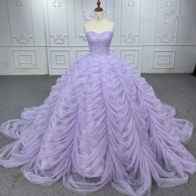 Organza Ball Gown Sweetheart Purple Pleat Party Dress