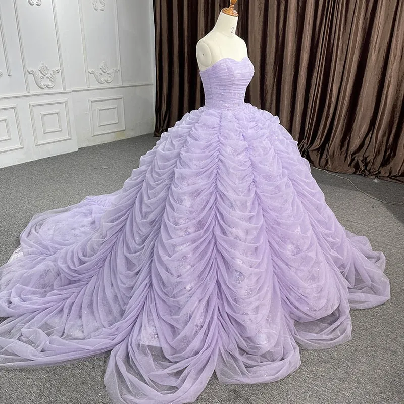 Organza Ball Gown Sweetheart Purple Pleat Party Dress