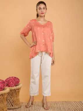 Peach Chanderi Tye & Dye Top