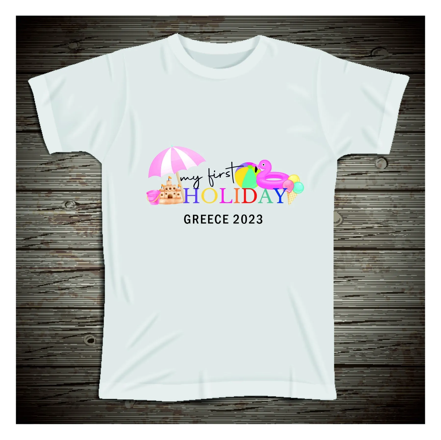 Personalised My First Holiday Kids T-Shirt, Baby Girl 1st Holiday Vest Rompersuit Vacation Kids T-shirt, Baby Grow, Rompersuit