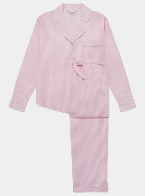 Pink & White Stripe Women's Long Sleeve Organic Cotton Pyjama Trouser Set