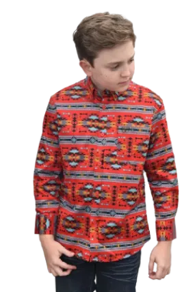 Platini Kid's Cotton Red Aztec Digital Print Dress Shirt