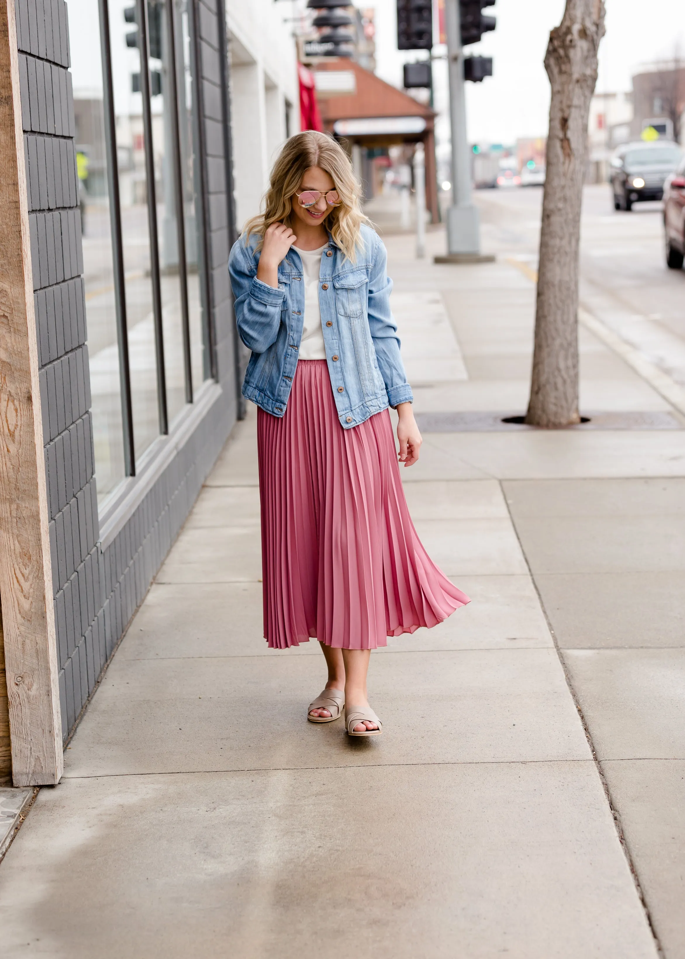 Pleated Mauve Midi Skirt - FINAL SALE