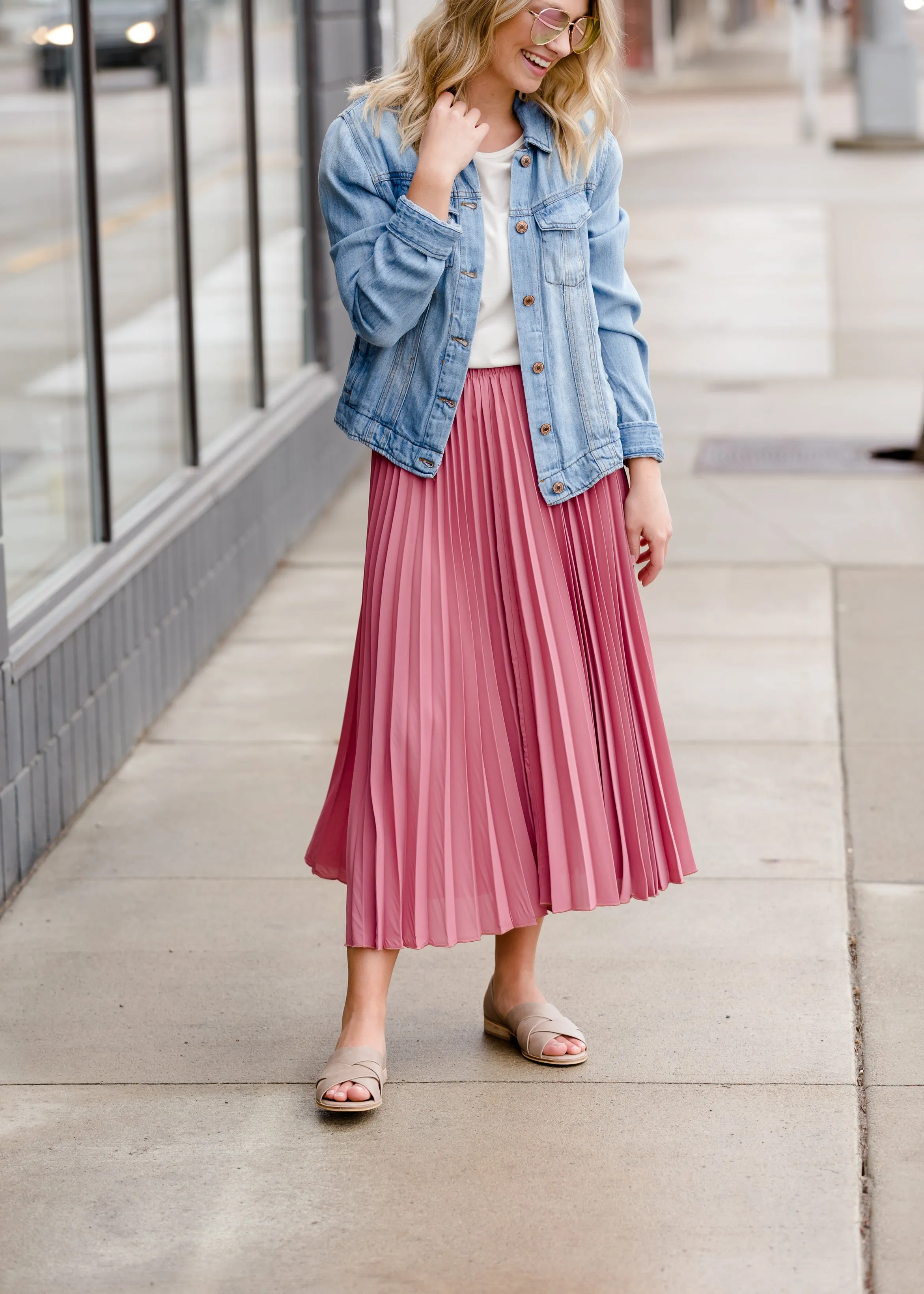 Pleated Mauve Midi Skirt - FINAL SALE