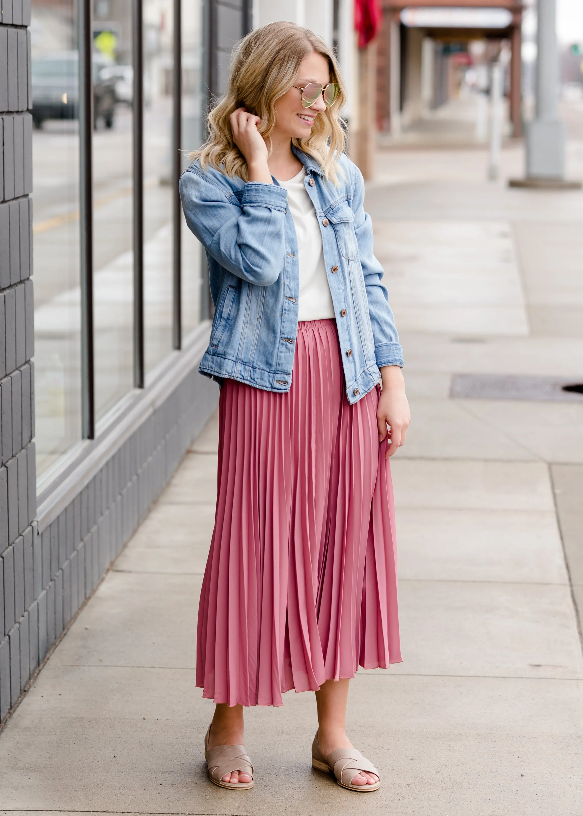 Pleated Mauve Midi Skirt - FINAL SALE