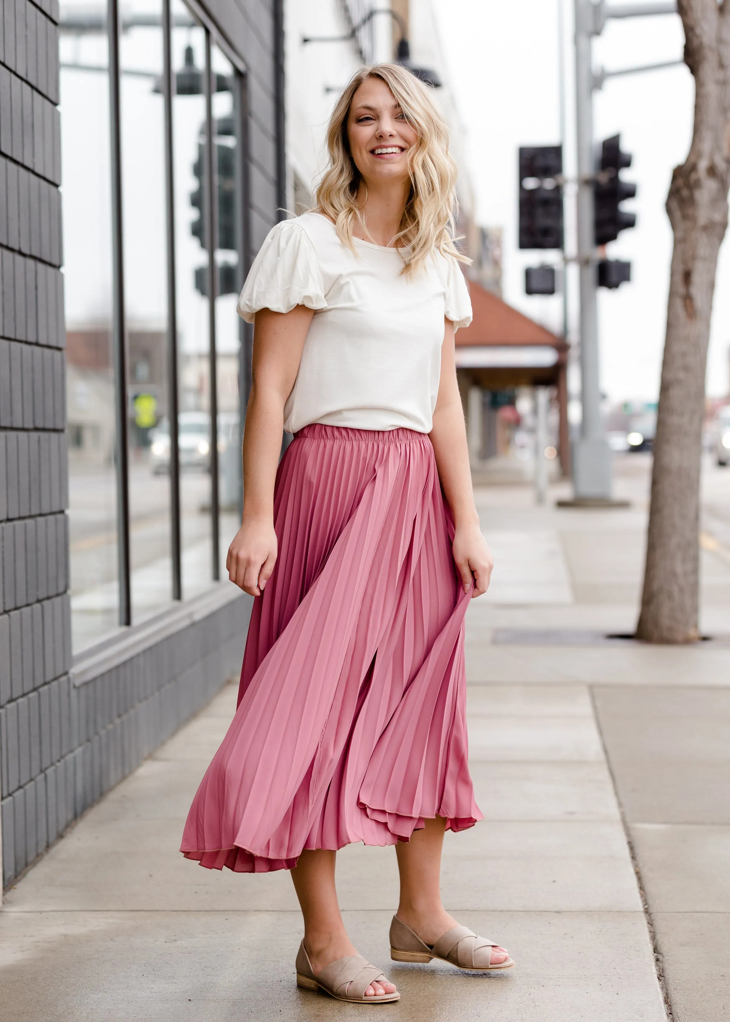 Pleated Mauve Midi Skirt - FINAL SALE
