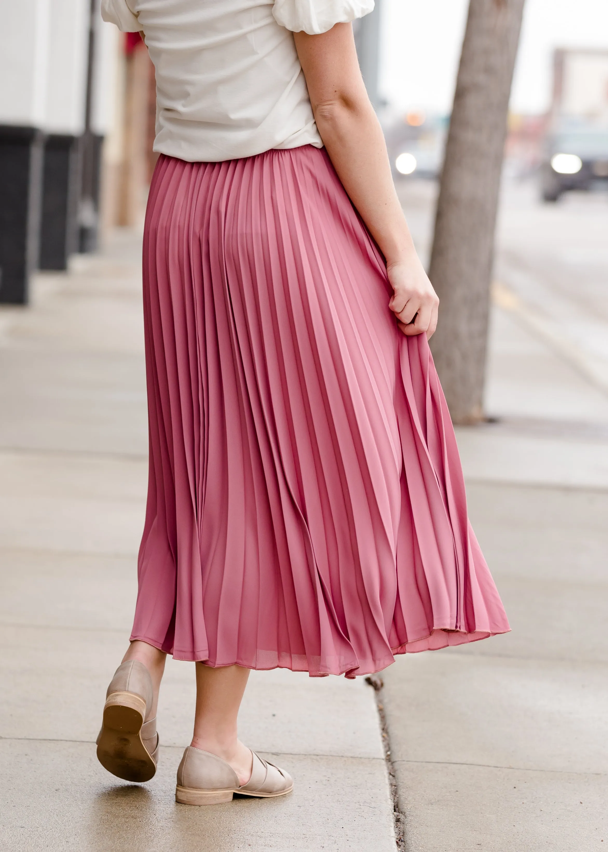 Pleated Mauve Midi Skirt - FINAL SALE