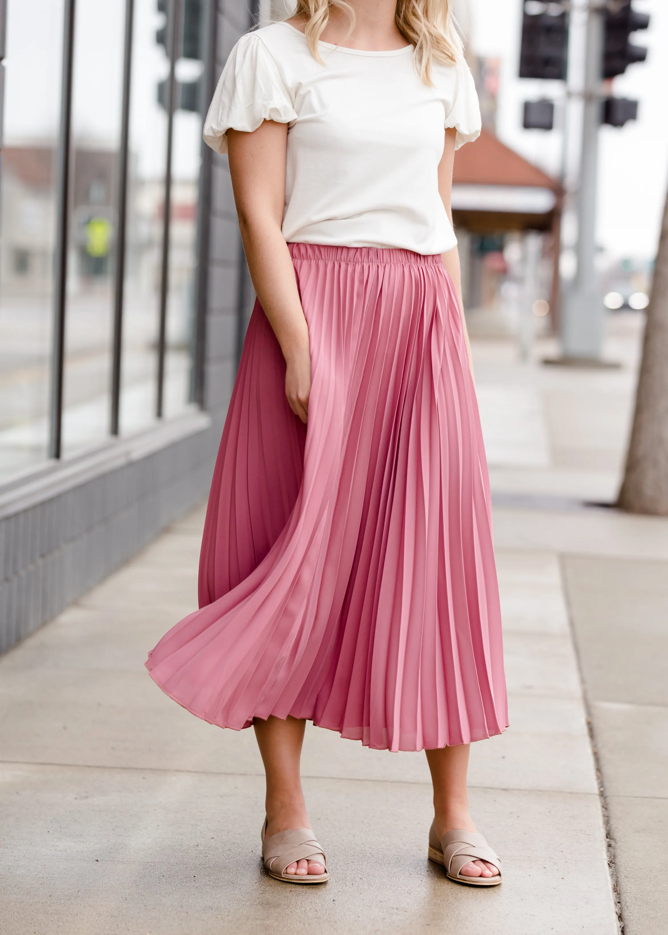 Pleated Mauve Midi Skirt - FINAL SALE