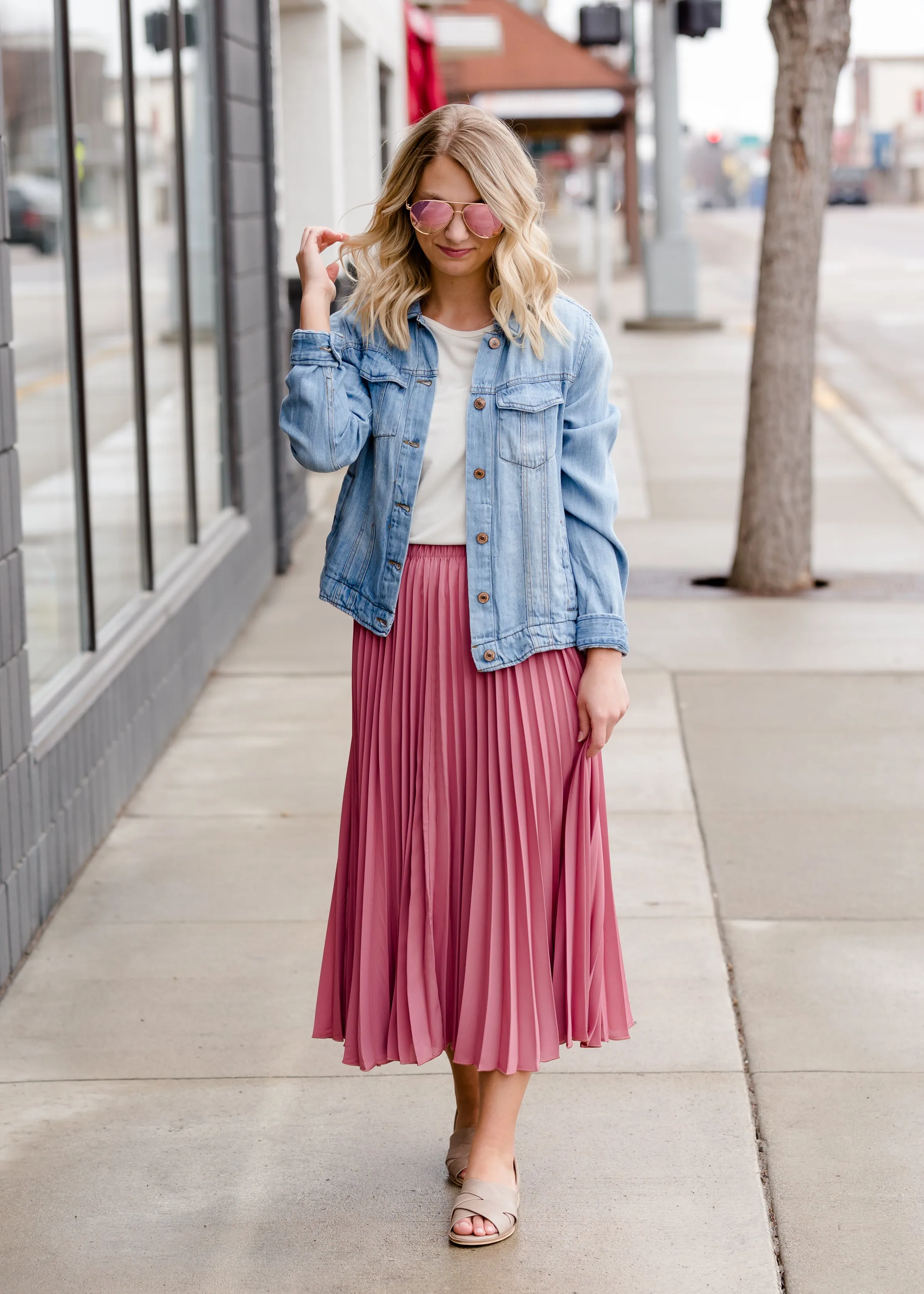 Pleated Mauve Midi Skirt - FINAL SALE
