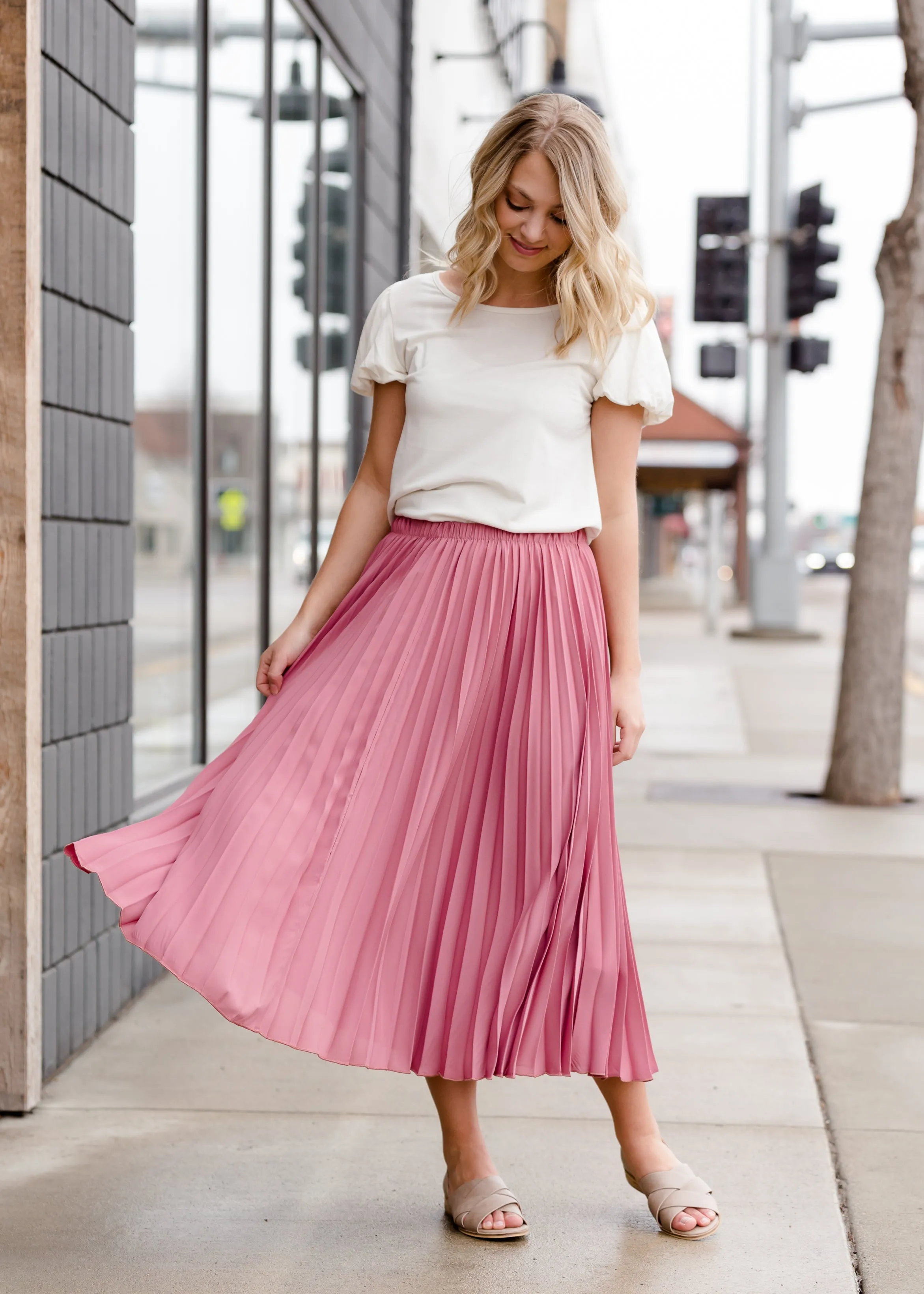 Pleated Mauve Midi Skirt - FINAL SALE
