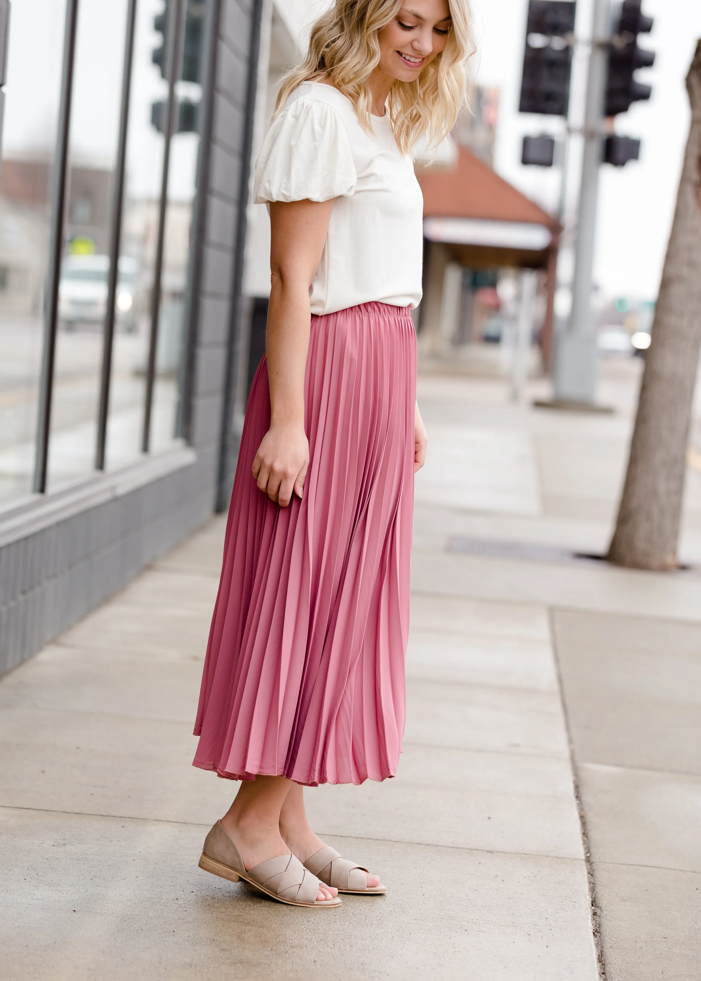 Pleated Mauve Midi Skirt - FINAL SALE