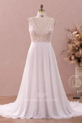 Plus Size A-line Chiffon Sleeveless Lace Beach Bridal Gown