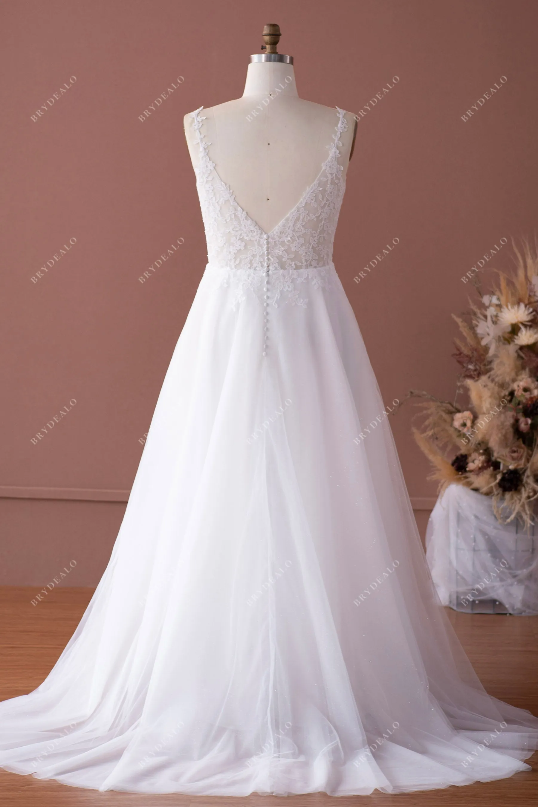 Plus Size Lace Straps V-neck Garden A-line Wedding Dress