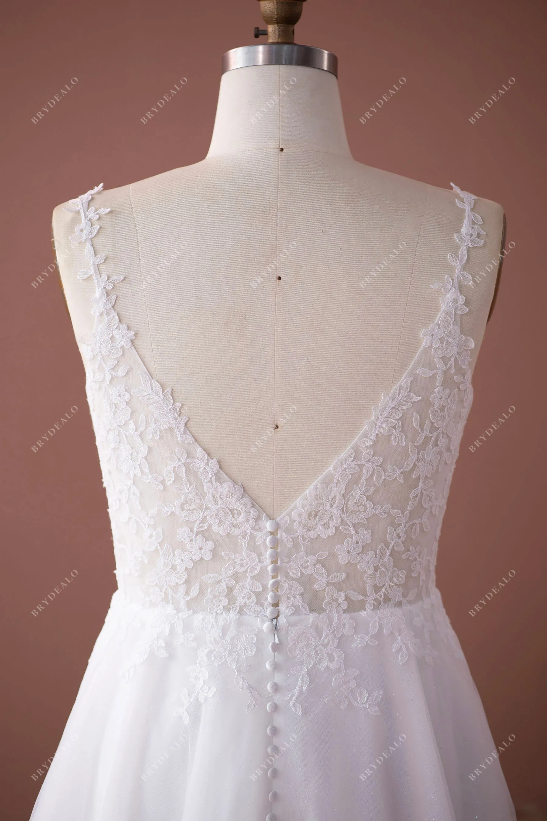 Plus Size Lace Straps V-neck Garden A-line Wedding Dress