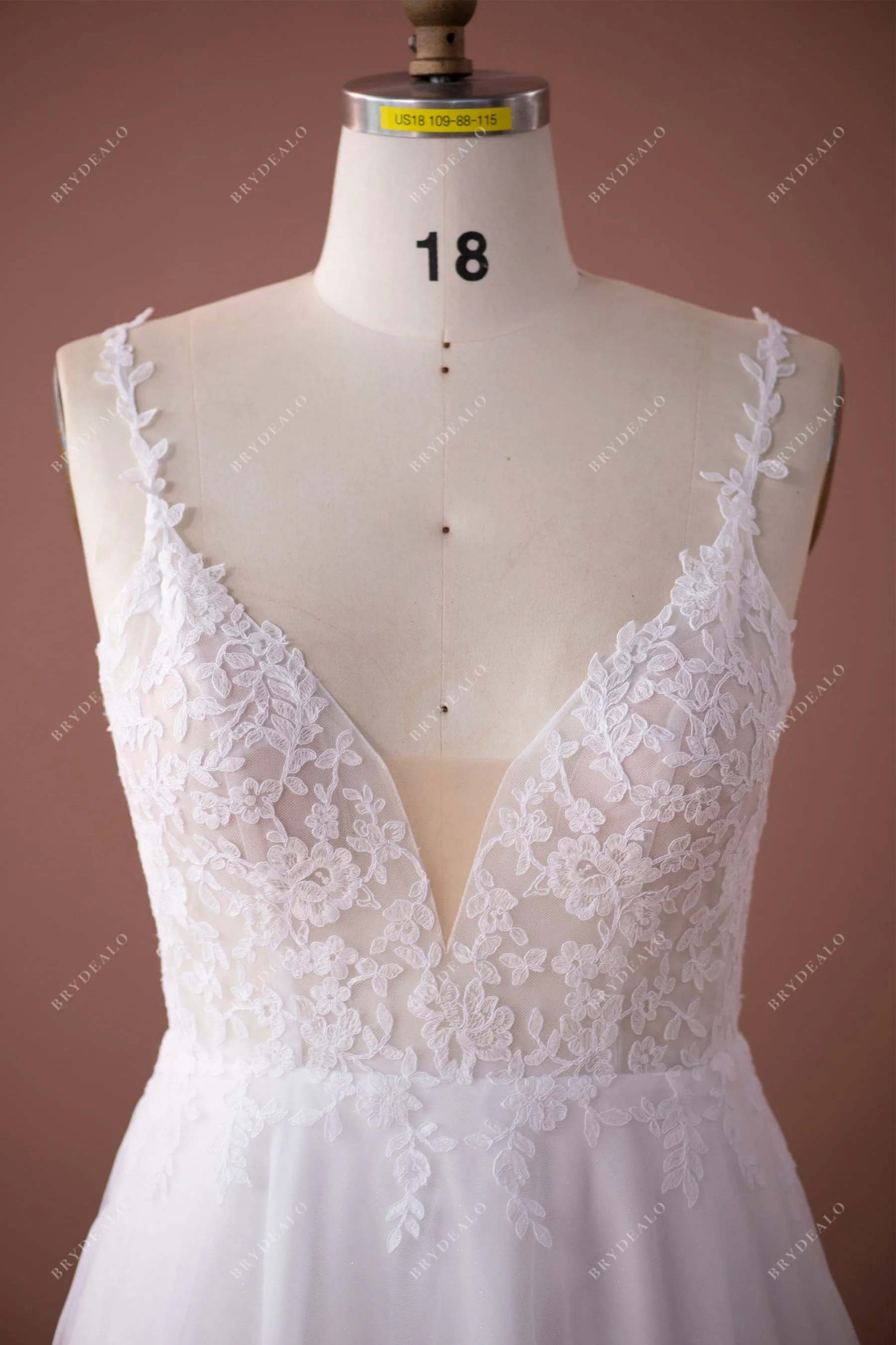 Plus Size Lace Straps V-neck Garden A-line Wedding Dress