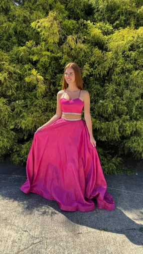 Rachel Allan 7106 Magenta 2 Piece A-Line Dress with Pockets