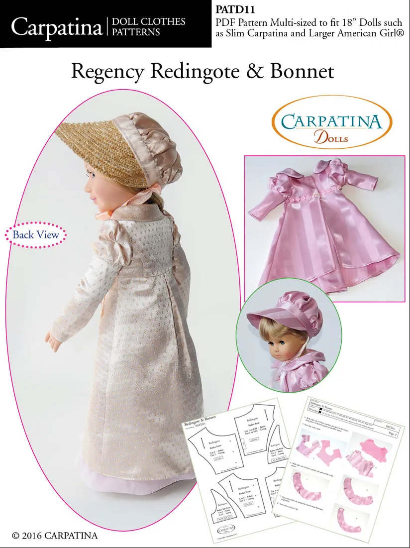 Regency Redingote and Bonnet - Multi-Sized Pattern PDF or Print