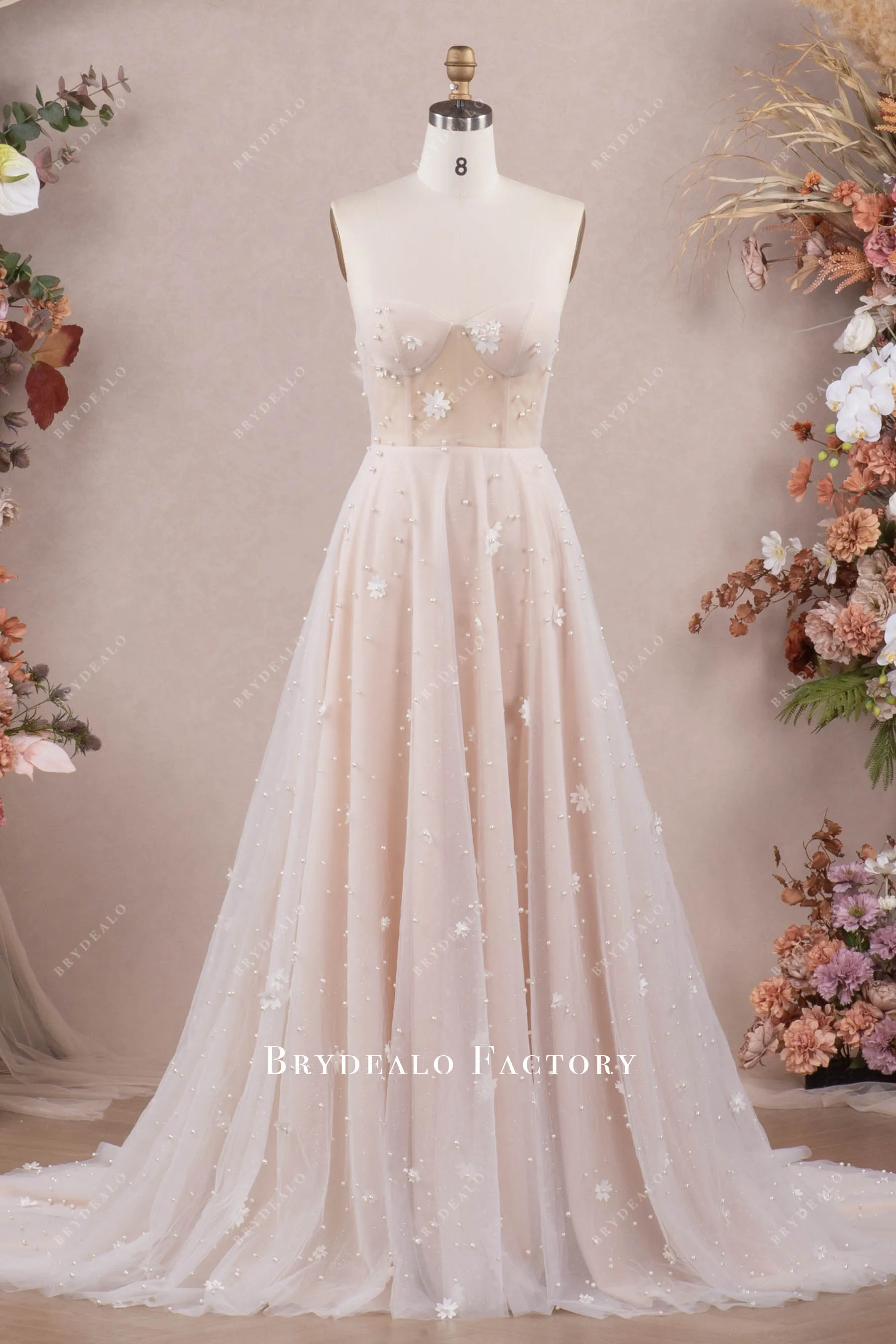 Romantic Flowers Long Sleeve A-line Convertible Wedding Dress