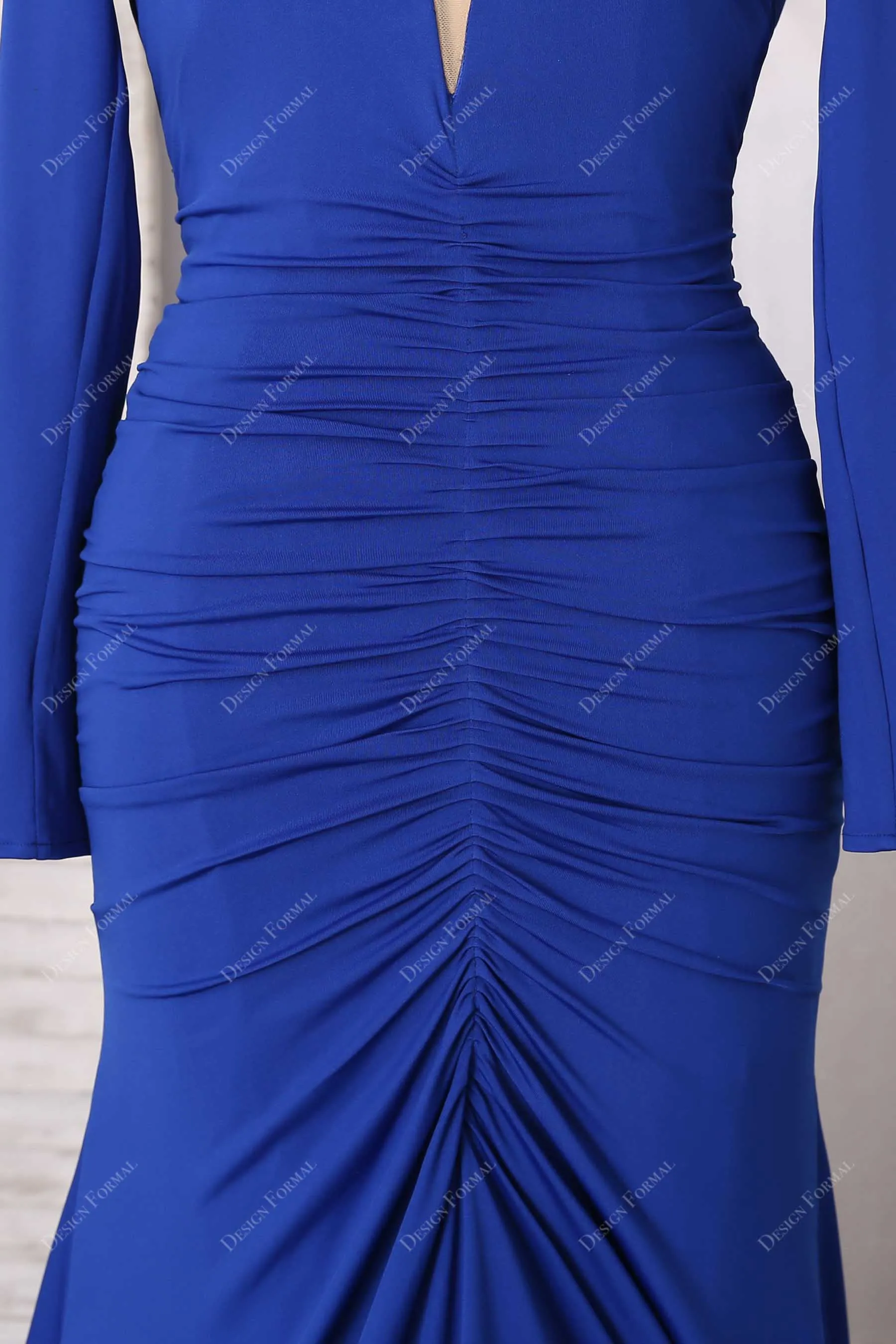 Royal Blue Sexy Deep V-neck Open Back Draped Mermaid Dress