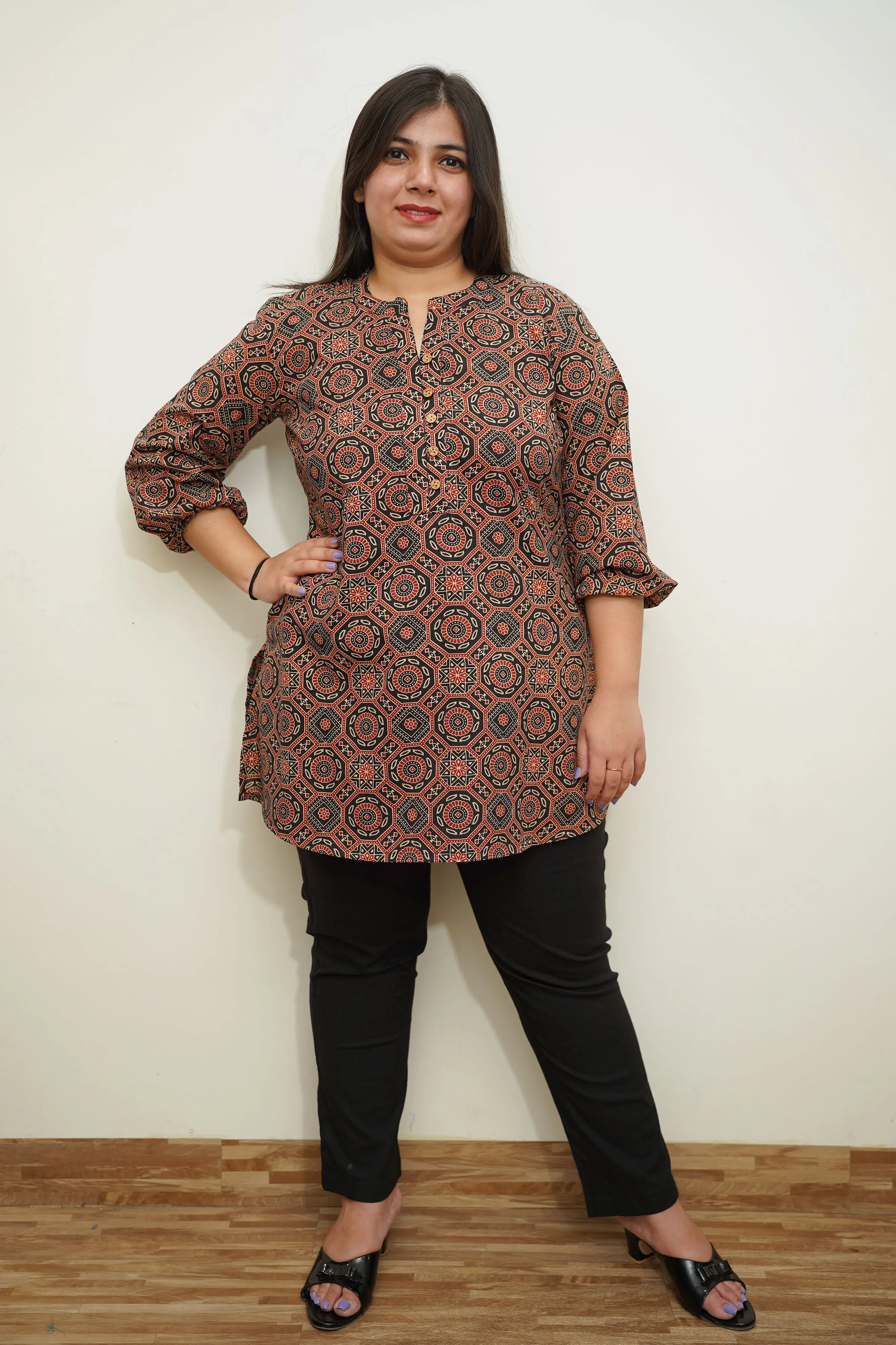 Rusty Black Ajrakh Cotton Kurta