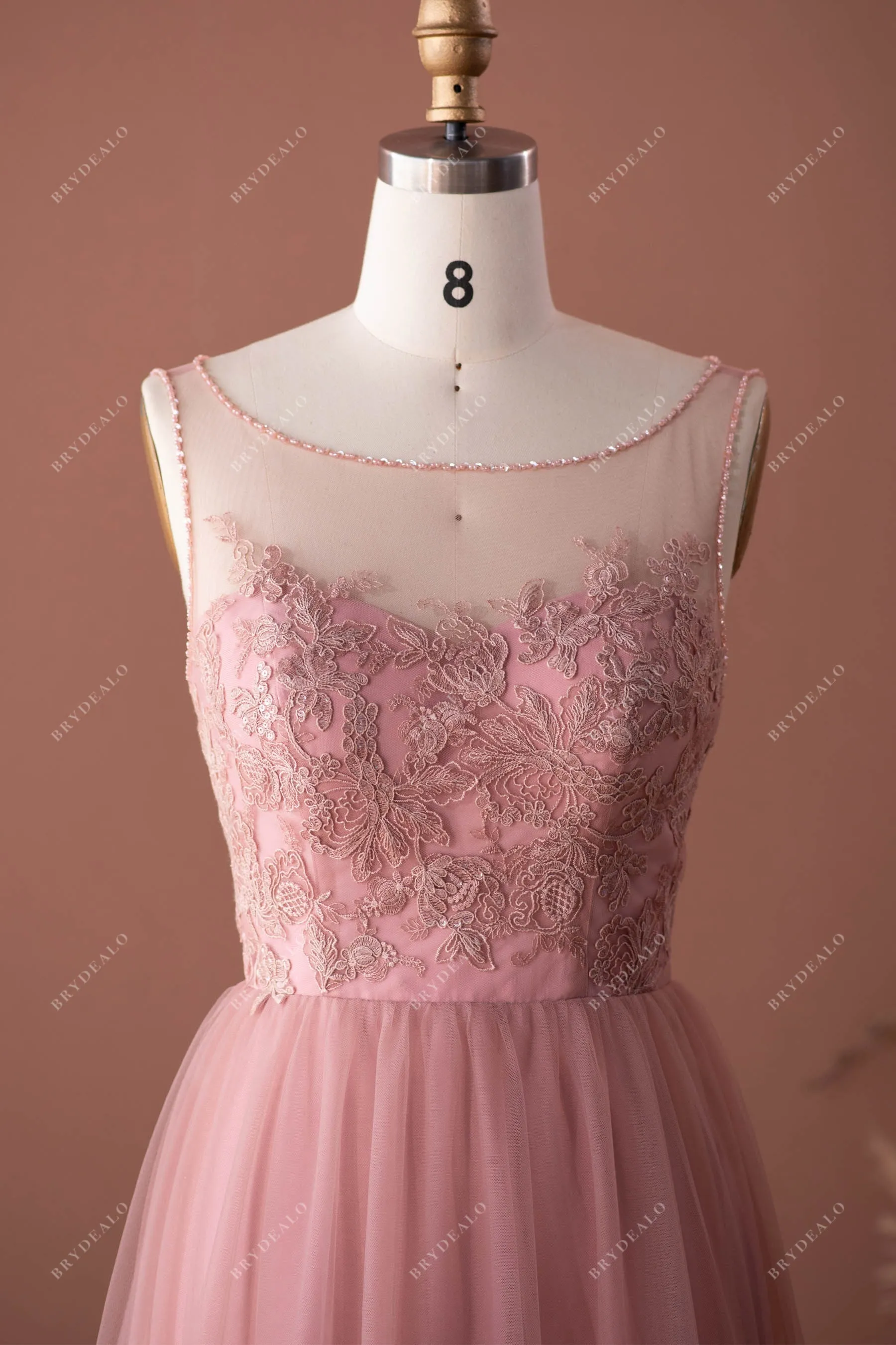 Sample Sale | Vintage Mauve Keyhole Back Lace Tulle Bridesmaid Dress