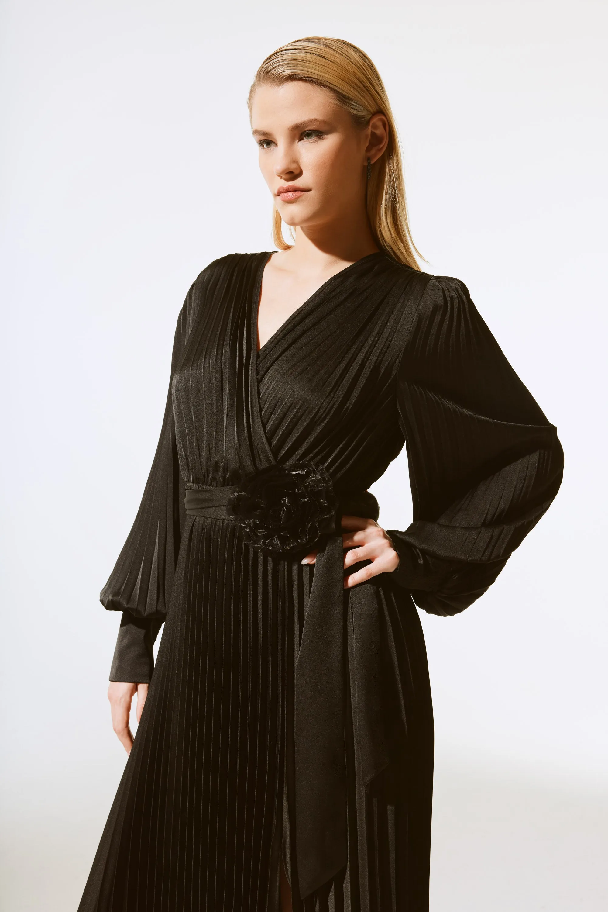 Satin Pleated Midi Dress