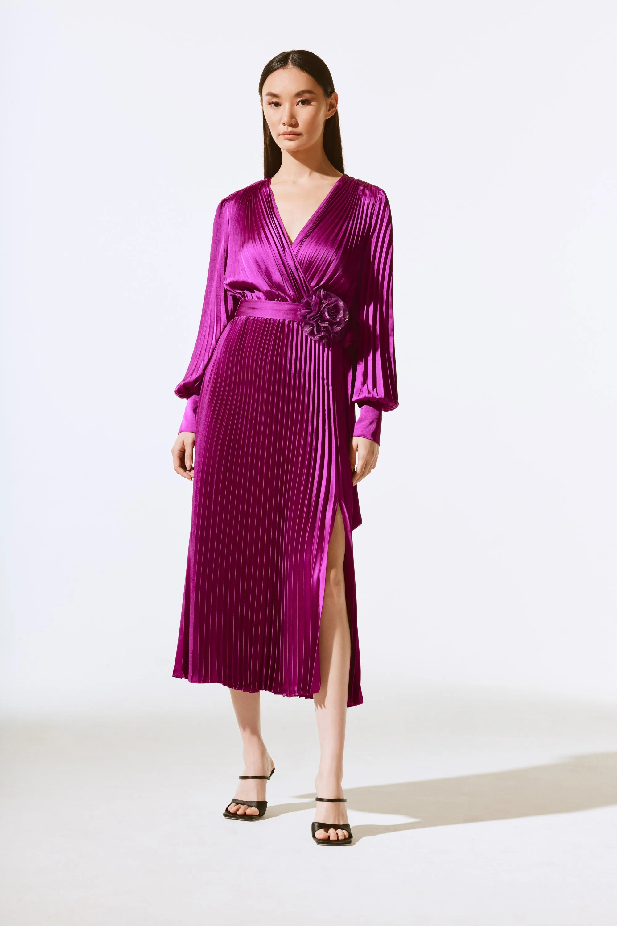 Satin Pleated Midi Dress
