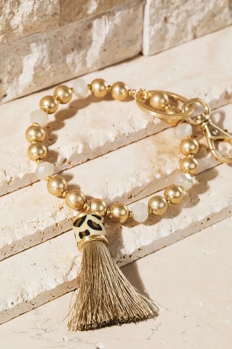 Shimmer and Gold Tassel Key Ring Bracelet