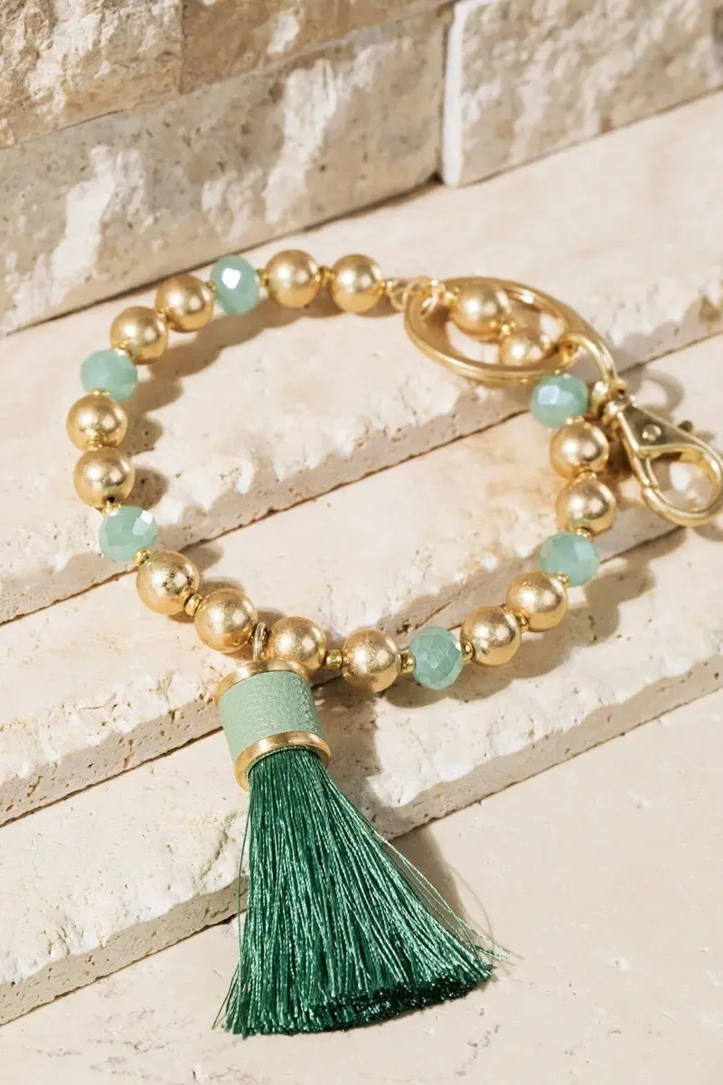 Shimmer and Gold Tassel Key Ring Bracelet