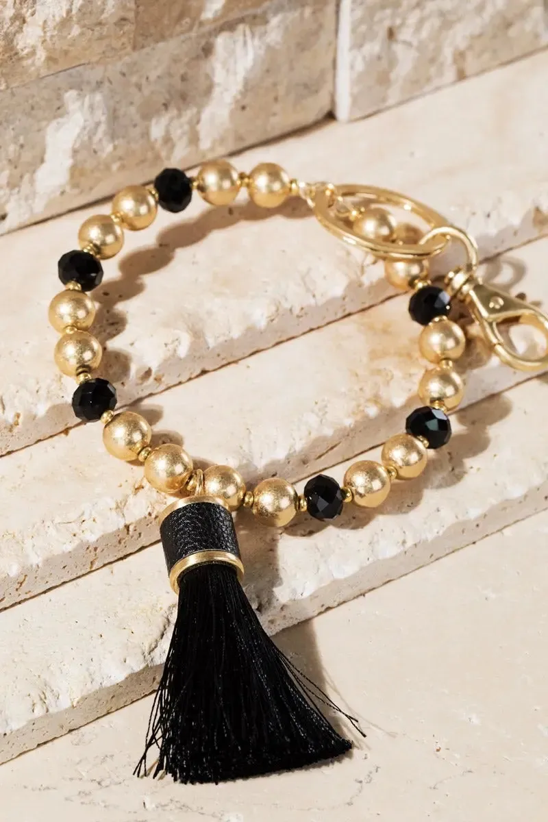 Shimmer and Gold Tassel Key Ring Bracelet