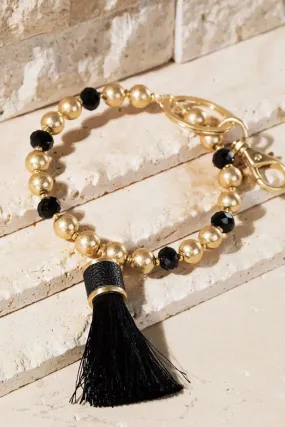 Shimmer and Gold Tassel Key Ring Bracelet